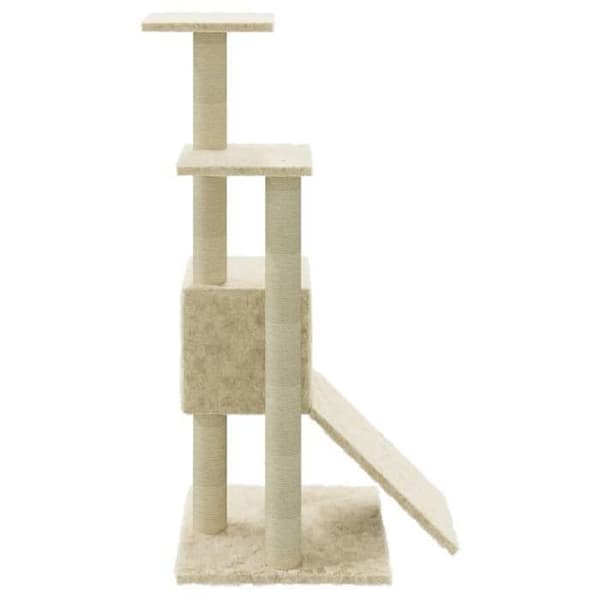 Kattetræ - EKSKLUSIVT HUS - 92 cm - Sisalstolper - Platforme & hyggeligt hus - Creme Grädde
