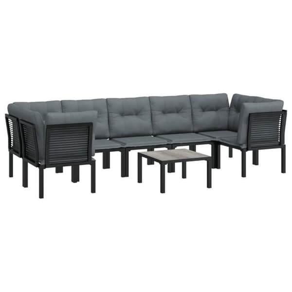 Maison Exclusive - 8-osainen musta ja harmaa punottu puutarhakalustesarja