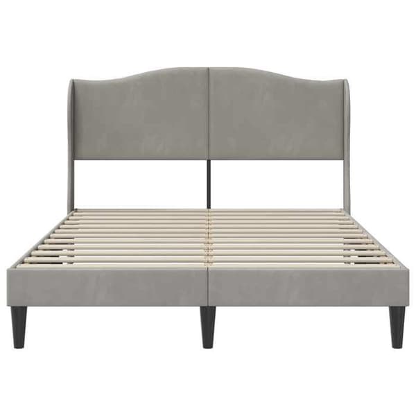 Sengestel - EKSKLUSIV HUS - 140 x 200 cm - Hovedgærde i velour - Lys grå - Lamelseng Ljusgrått