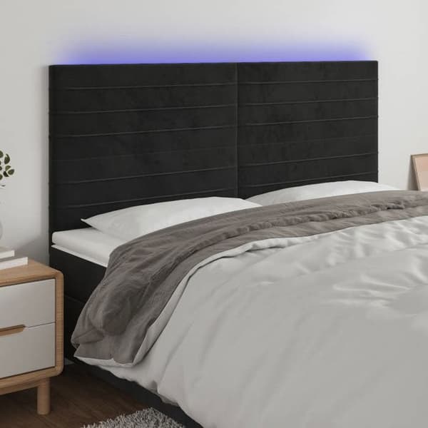 Maison Exclusive - LED Hovedgærde Sort 200x5x118/128 cm Velour Svart
