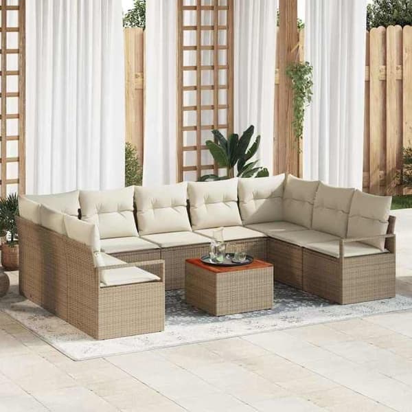 Maison Exclusive - 10 osan puutarhakalustesetti, beige polyrottinki