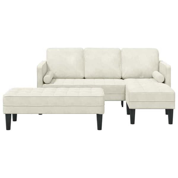 Panoramabäddsoffa - EXKLUSIVT HUS - Set 2 delar - Cremefärgad polyester sammet - Modulär - Ingenjörsträ Grädde