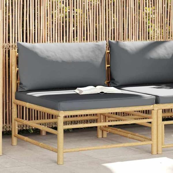 Maison Exclusive - Mitten av trädgården soffa med mörkgrå kuddar i bambu