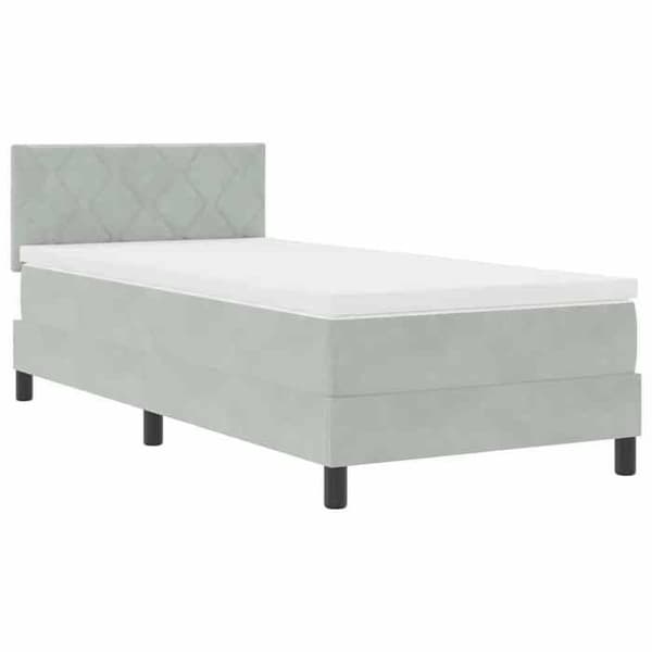 Fjederseng - EKSKLUSIV HUS - 90 x 200 cm - Lys grå - Velour & træ - Justerbar hovedgærde Ljusgrått
