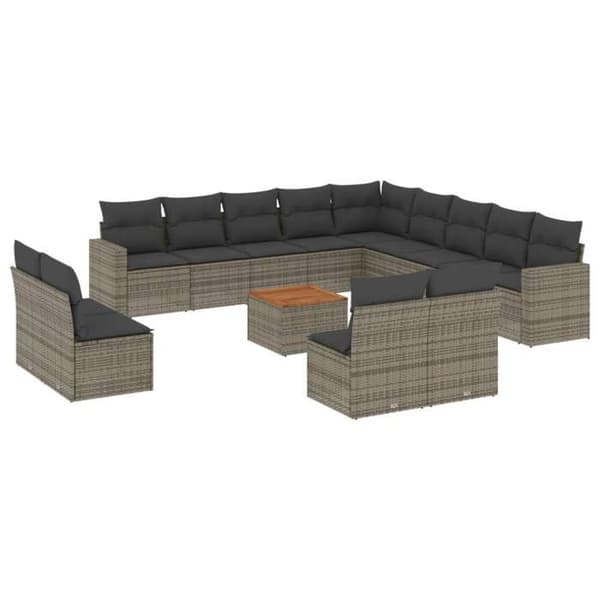 Maison Exclusive - Trädgårdsmöbler med kuddar 14 delar grå flätad resin