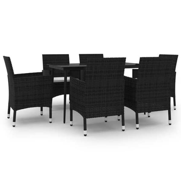 Maison Exclusive - Trädgårds matsalsset med kuddar 7 delar Flätad resin Glas