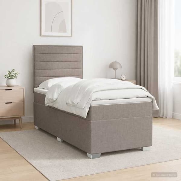 Lys boxspring - MAISON EXCLUSIVE - Boxspring - Taupe 90x190 cm - Justerbar LED USB hovedgærde - Pocketfjedermadras Mol
