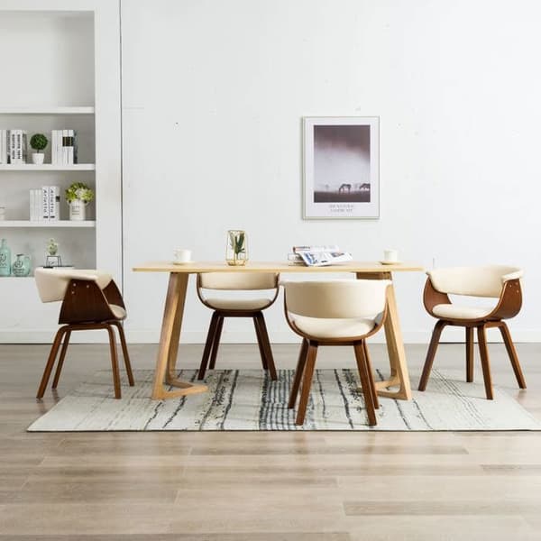 Maison Exclusive - Spisestole sæt af 4 creme bøgetræ og kunstlæder grädde