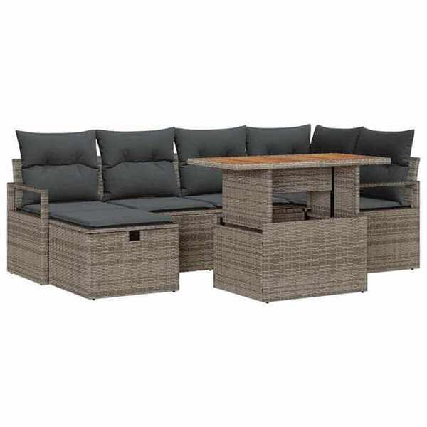 Trädgårdsmöbler - EXKLUSIVT HUS - Set 7 delar - Grå - Akaciaträ & Poly Rattan Grå