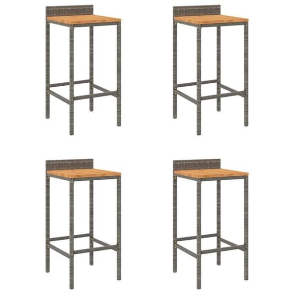 Barstol - MAISON EXCLUSIVE - Sæt af 4 - Grå - Vævet harpik - Acacia sæde Grå