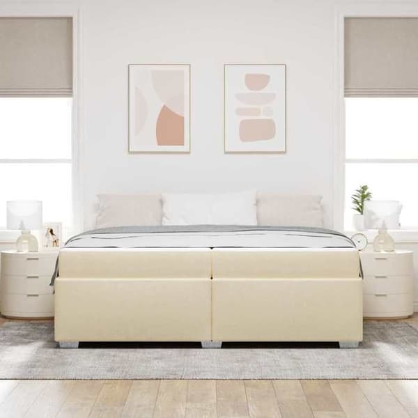 Maison Exclusive - Sängram med madrass Crème 200 x 200 cm tyg Grädde