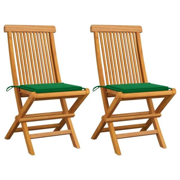 Maison Exclusive - Foldbare stole med grønne puder, 2 stk., i massiv teaktræ Grön (kuddar)