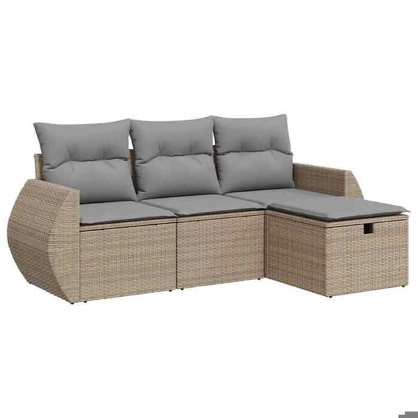 Maison Exclusive - Trädgårdsmöbler med kuddar 4 delar beige flätad resin