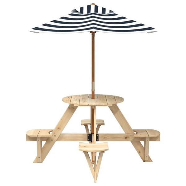 Børne-piknikbord - EKSKLUSIVT HUS - Model Gran - Massivt grantræ - Polyester parasol - Til 4 børn Gran