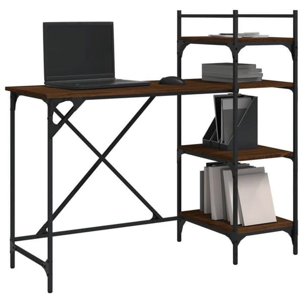 Maison Exclusive - Computerbord med hylder i brunt egetræ 120x47x109 cm Brun ek