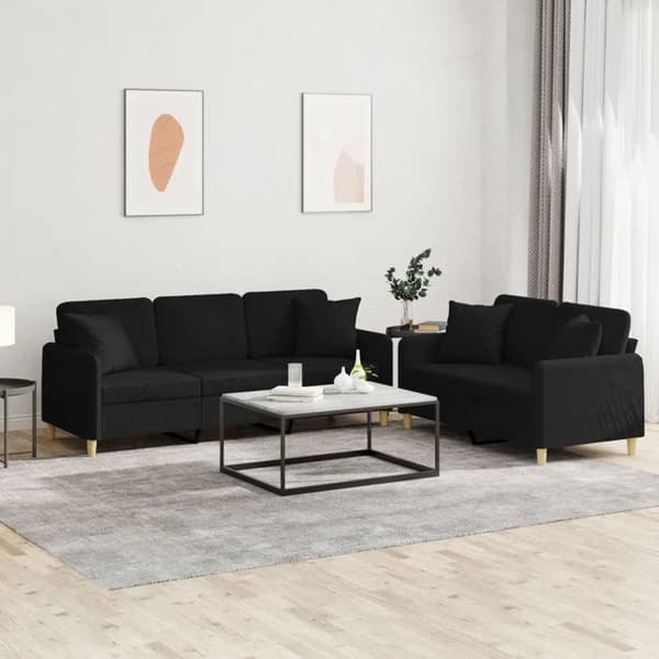 Maison Exclusive - 2-delars soffgrupp med svarta tygkuddar