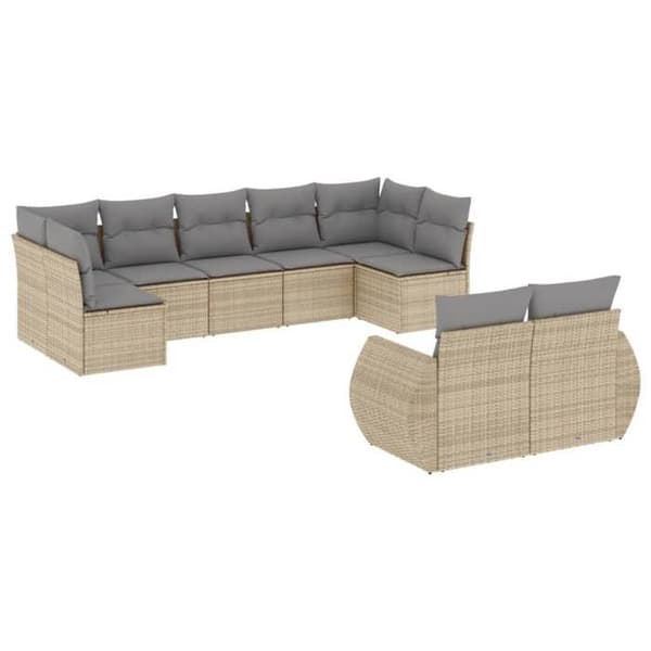 Maison Exclusive - Trädgårdsmöbler med kuddar 9 delar beige flätad resin