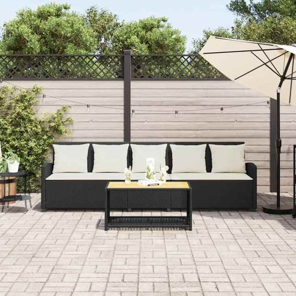 Maison Exclusive - Trädgårdsoffa med kuddar 5 platser svart flätad resin