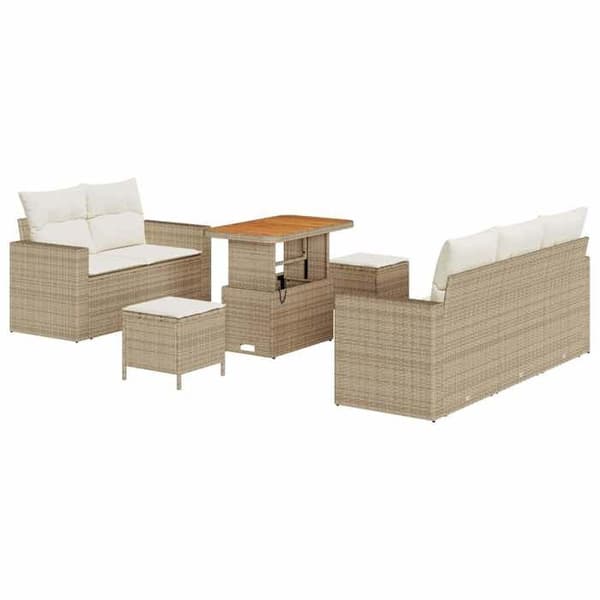 Maison Exclusive - 8 osan puutarhakalustesetti, beige polyrottinki