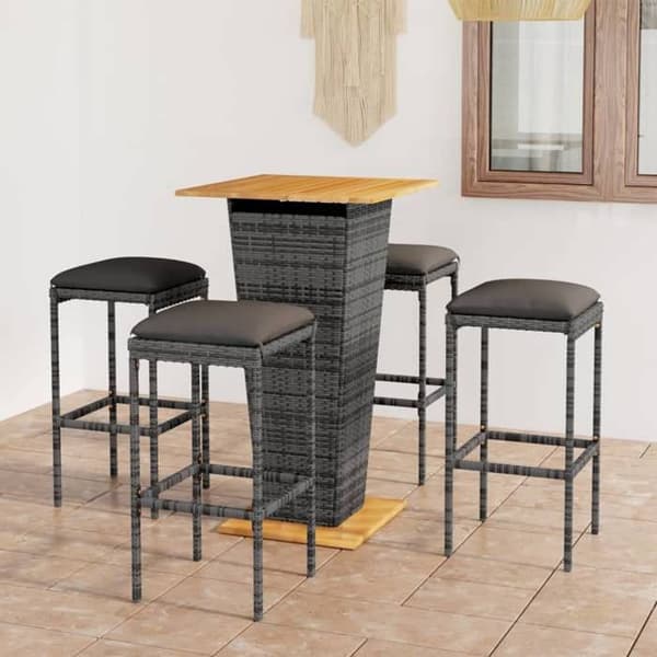 Maison Exclusive - Trädgårdsbarset 5 delar med kuddar, flätad resin, Grå