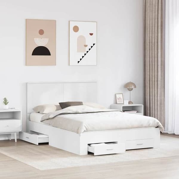 Maison Exclusive - Sängram med låda Vit 160 x 200 cm Ingenjörsträ Vit
