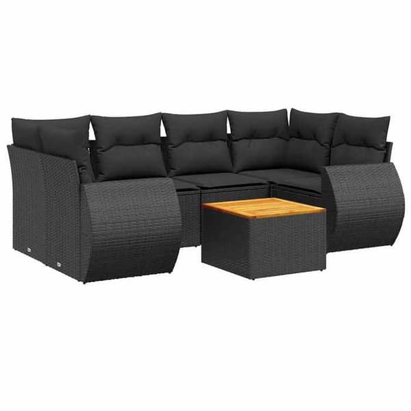 Maison Exclusive - Trädgårdsmöbler 7 delar med svarta kuddar i flätad resin