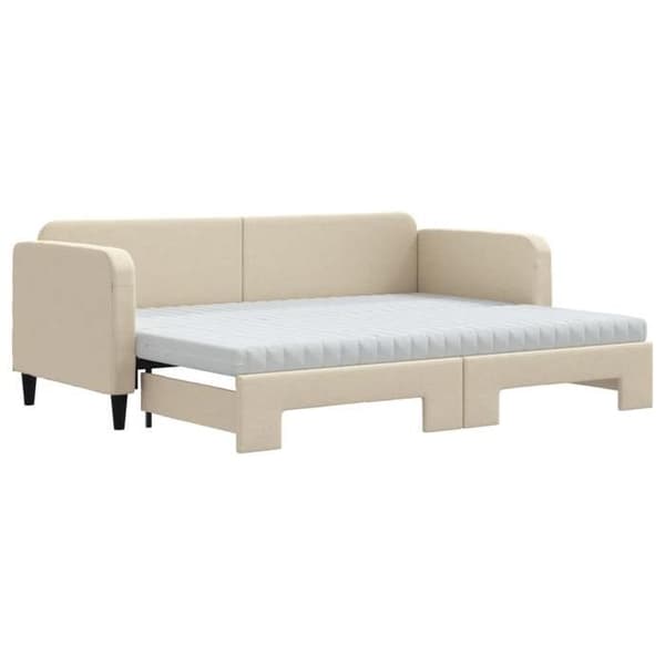 Maison Exclusive - Senge med udtræk og creme madras 80x200 cm stof