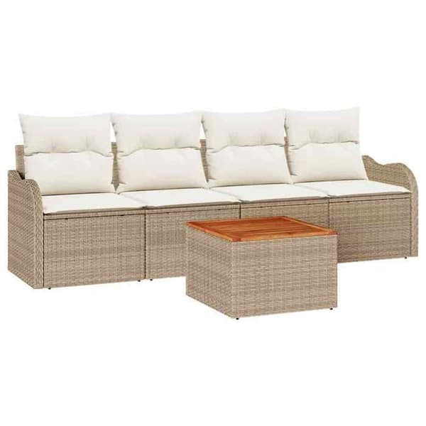Maison Exclusive - 5 osan beige polyrottinkinen puutarhakalustesetti