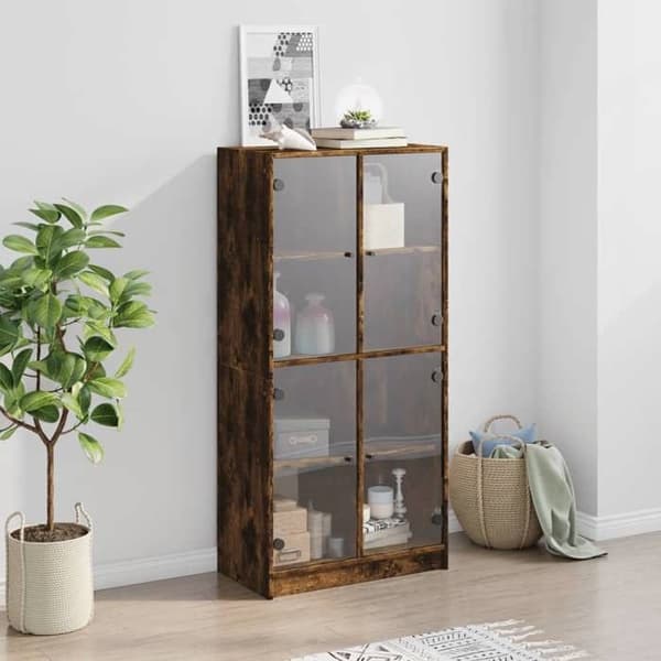 Maison Exclusive - Høj buffet med røget egetræsdøre 68x37x142 cm ingeniørtræ