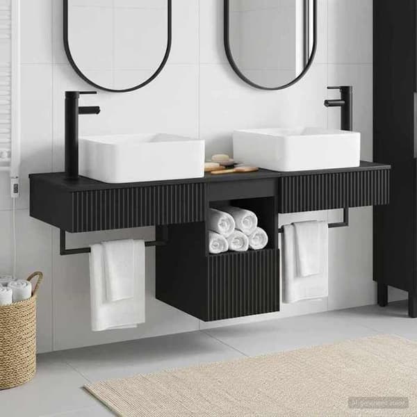 Maison Exclusive - Badeværelsesskabssæt 3 stk Sort 136 x 35 x 80 cm