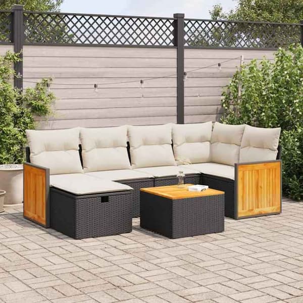 Maison Exclusive - Havegruppe 7 dele med sorte puder i flettet harv