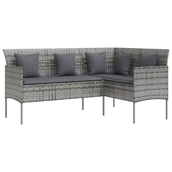 Maison Exclusive - Ute-soffa i L-form med kuddar, flätad resin, grå