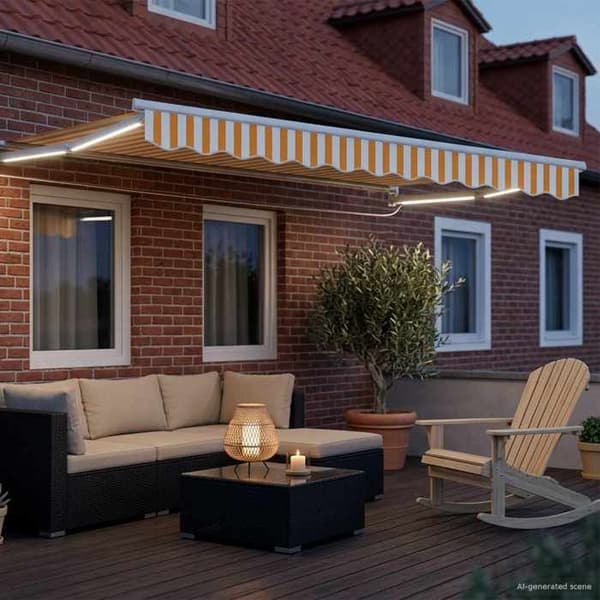 Fällbart tak - EXKLUSIVT HUS - 3 x 2,5 m - Aluminium - Motoriserat - LED & väder sensor gul och vit