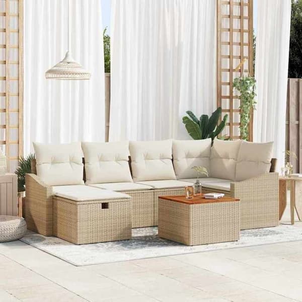 Maison Exclusive - 7 osan beige polyrottinkinen puutarhakalustesetti