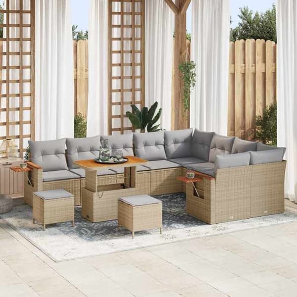 Maison Exclusive - 12 osan puutarhakalustesarja, beige polyrottinki