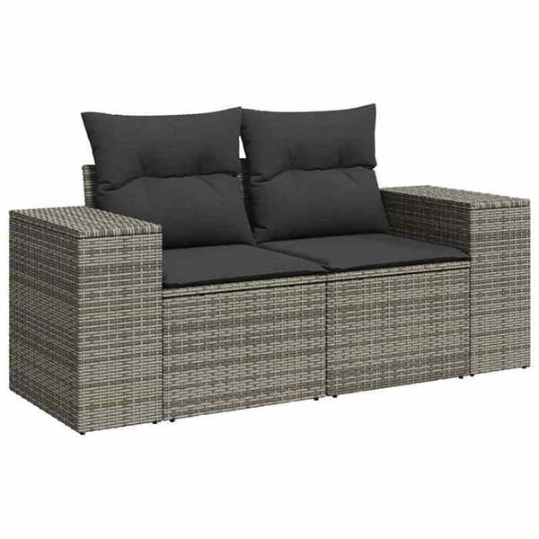 Maison Exclusive - Trädgårdssoffa 2 platser med grå kuddar i flätad resin