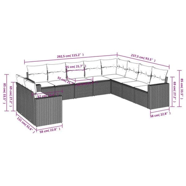 Maison Exclusive - Trädgårdsmöbler med kuddar 10 delar ljusgrå flätad resin