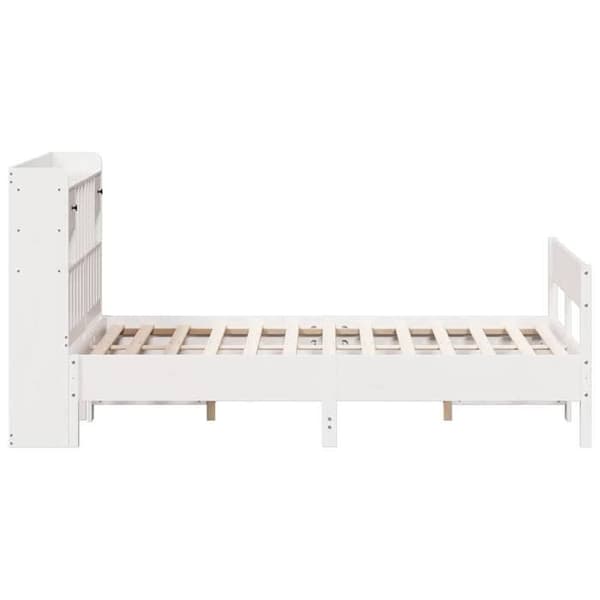 Maison Exclusive - Valkoinen 140x200 cm ilman patjaa oleva kirjahyllyvuode massiivipuusta Vit