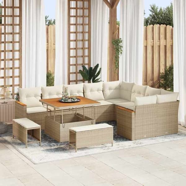 Maison Exclusive - 12 osan puutarhakalustesarja, beige polyrottinki