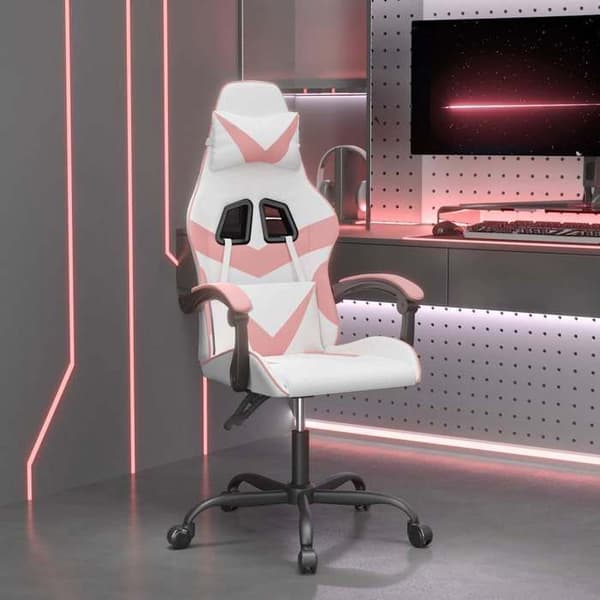 Maison Exclusive - Snurrbar spelstol Vit och rosa Konstläder