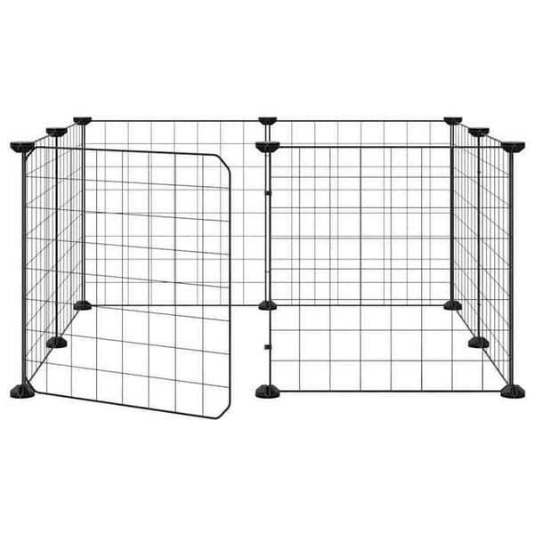 Maison Exclusive - Kæledyrbur med 8 paneler og dør, sort, 70 x 70 x 35 cm, stål