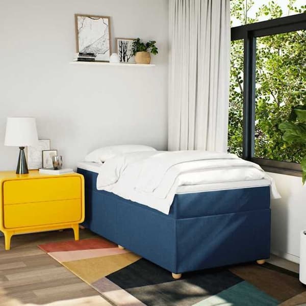 Maison Exclusive - Seng med lameller og madras Blå 100x200 cm Stof