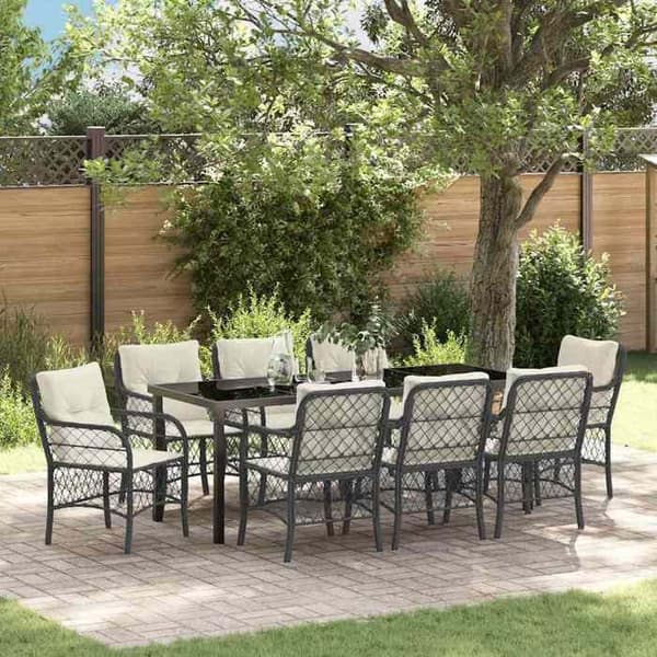 Maison Exclusive - 9 pc have spisebordssæt i sort polyrotin Svart