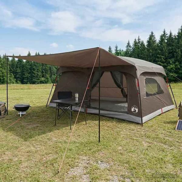 Familjetält - EXKLUSIVT HUS - 14 platser - Brun - Polyester & stål - Fällbart, väderbeständigt