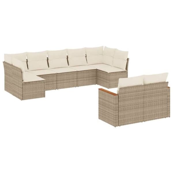Maison Exclusive - Trädgårdsmöbler med kuddar 9 delar beige flätad resin