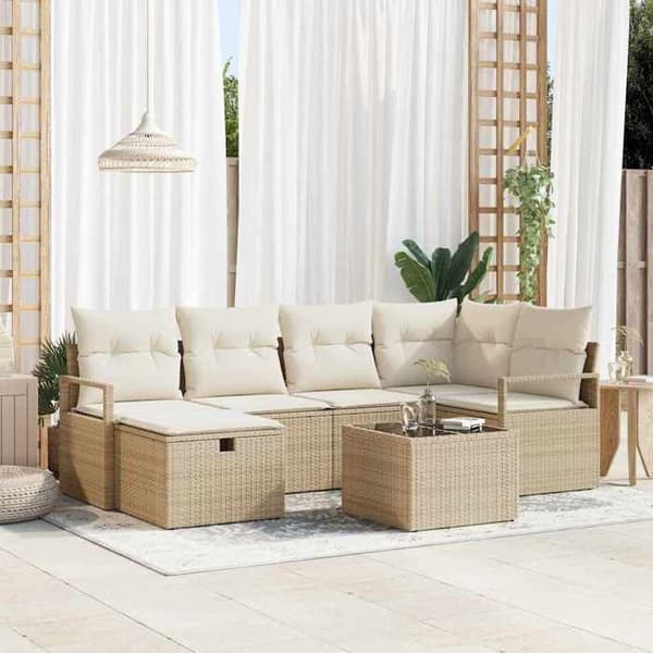 Maison Exclusive - 7 osan beige polyrottinkinen puutarhakalustesetti