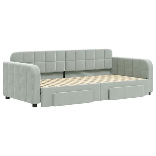 Lisävuode - MAISON EXCLUSIVE - Päivävuode, jossa on vetolaatikot ja alavuode - Vaaleanharmaa sametti - 90x190 cm - 2-in-1 sohva-vuode ljusgrått