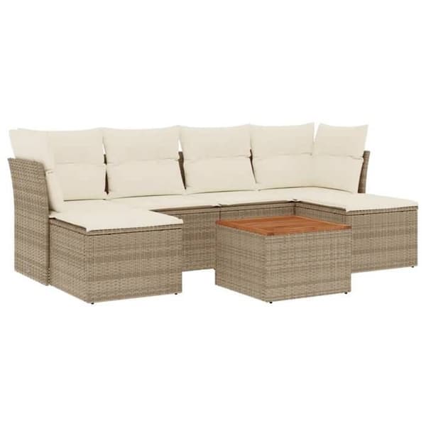 Maison Exclusive - Trädgårdsmöbler med kuddar 7 delar beige flätad resin
