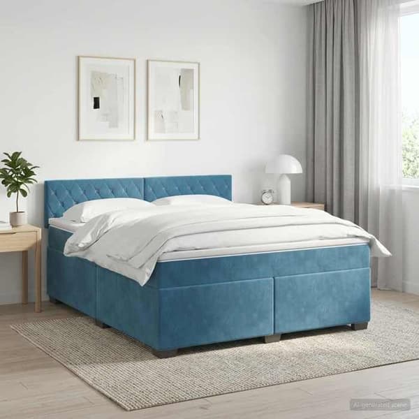 Maison Exclusive - Boxspring seng med madras Mørkeblå 140 x 200 cm Velour Mörkblå