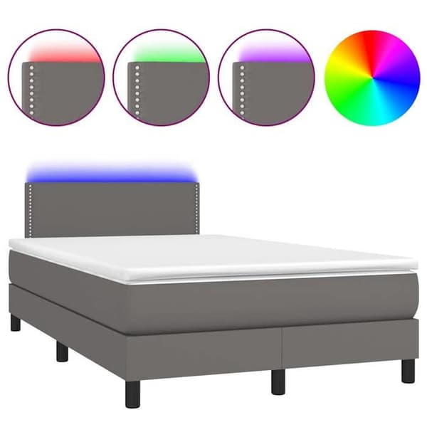 Lamelseng - Maison Exclusive - 120x190 cm - Grå kunstlæder - Farverig LED-stribe